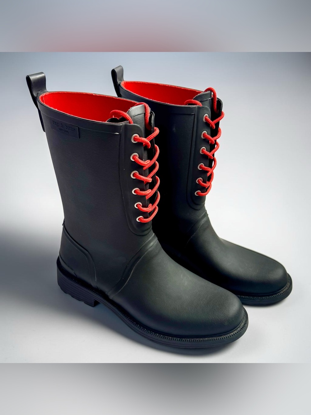Rag & Bone New York Moto Rain Boots Black Women's EU 39 / US 9 Waterproof Rubber